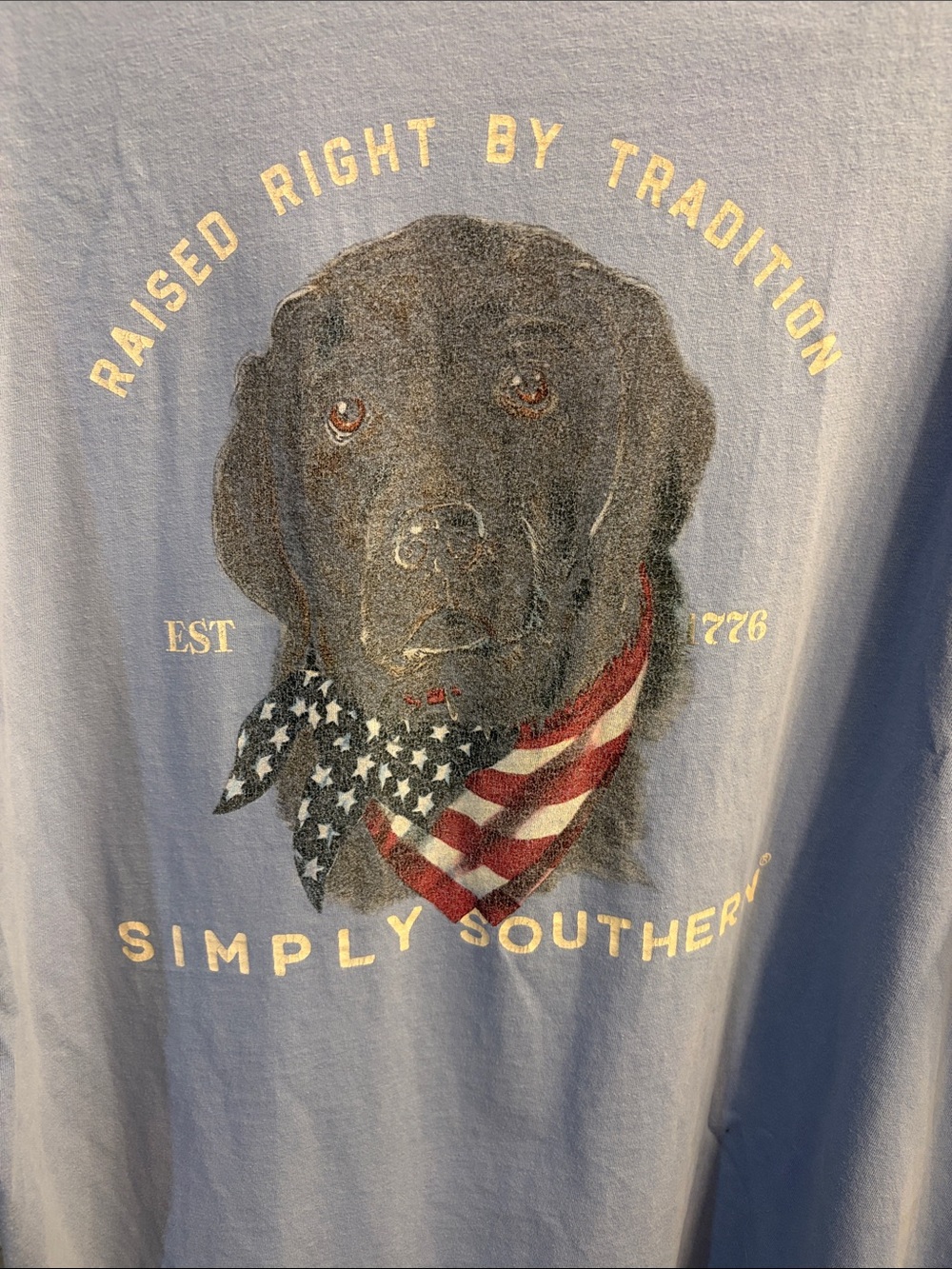 Simply Southern XXL Blue Tee Black Lab American Flag Bandana Raised Right Unisex